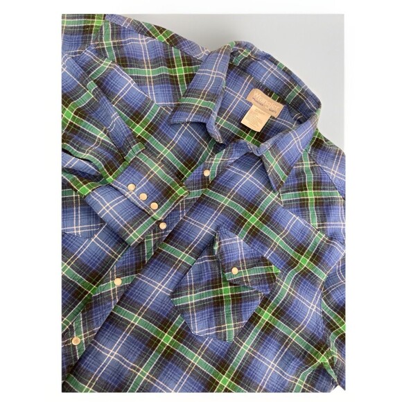 Wrangler Wrancher Shirt Men’s XXL Blue Plaid Flannel Pearl Snap Western Rodeo - Picture 1 of 8
